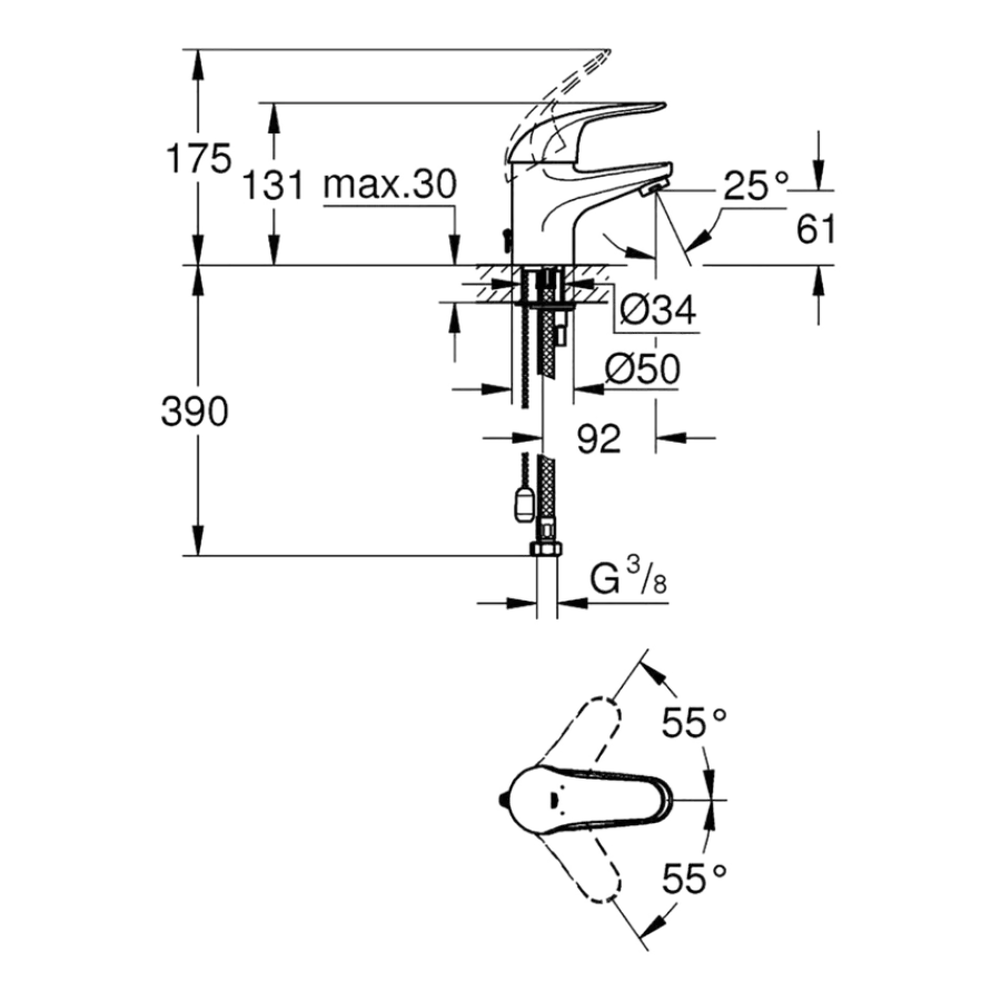 Grohe Swift S-size éénhendel wastafelkraan met ketting Chroom