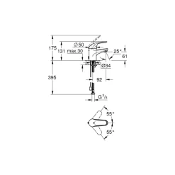 Grohe Swift S-size éénhendel wastafelkraan met ketting Chroom