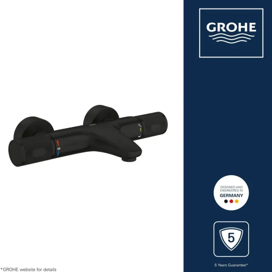Grohe thermostatische badkraan Precision Feel mat zwart 15 cm