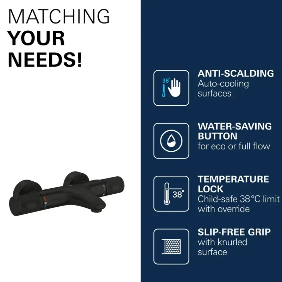 Grohe thermostatische badkraan Precision Feel mat zwart 15 cm