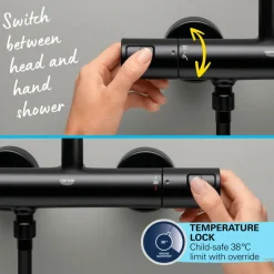 Grohe Vitalio Comfort 250 douchesysteem met thermostaatkraan mat zwart