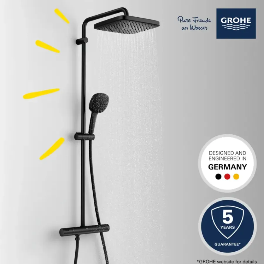 Grohe Vitalio Comfort 250 douchesysteem met thermostaatkraan mat zwart