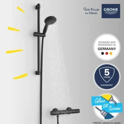 Grohe Vitalio Start doucheset Precision Start met thermostaatkraan mat zwart
