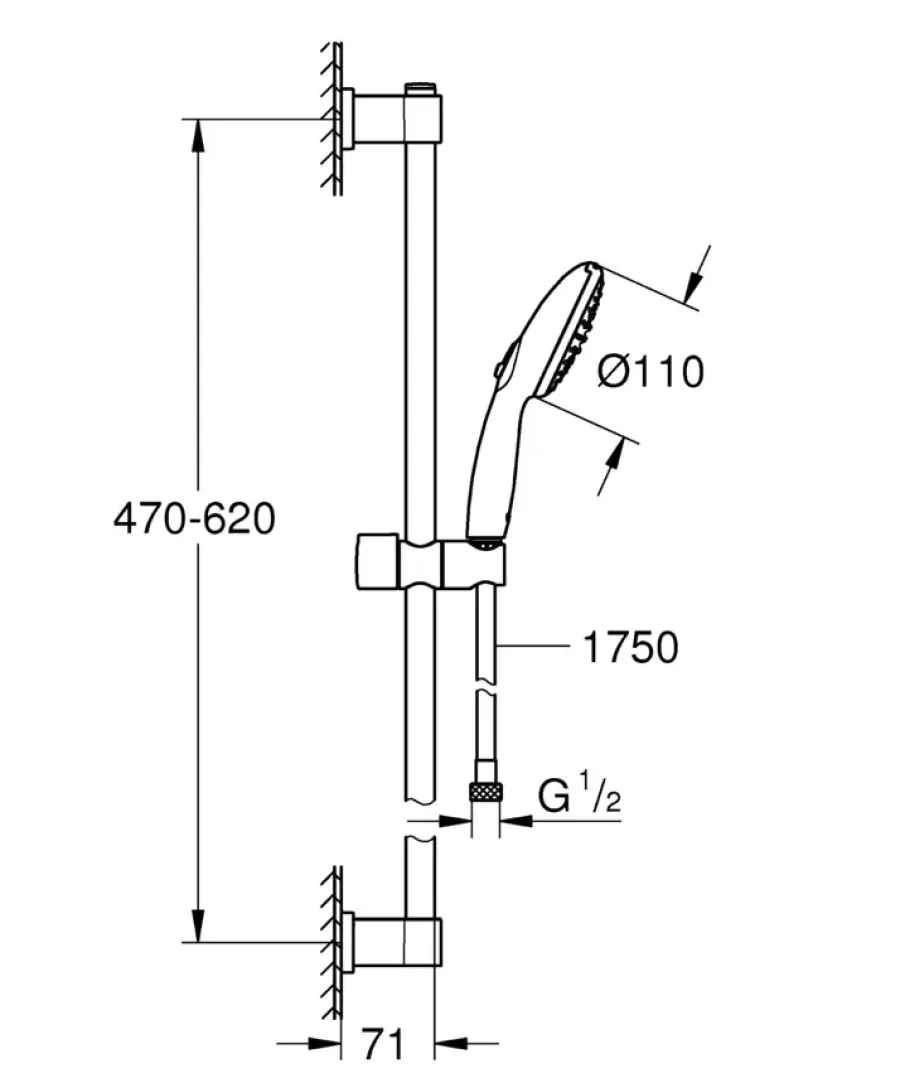 Grohe Vitalio Start 110 glijstangset douche mat zwart 60 cm