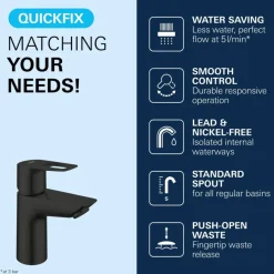 Grohe wastafelmengkraan Start Loop S-Size push open mat zwart