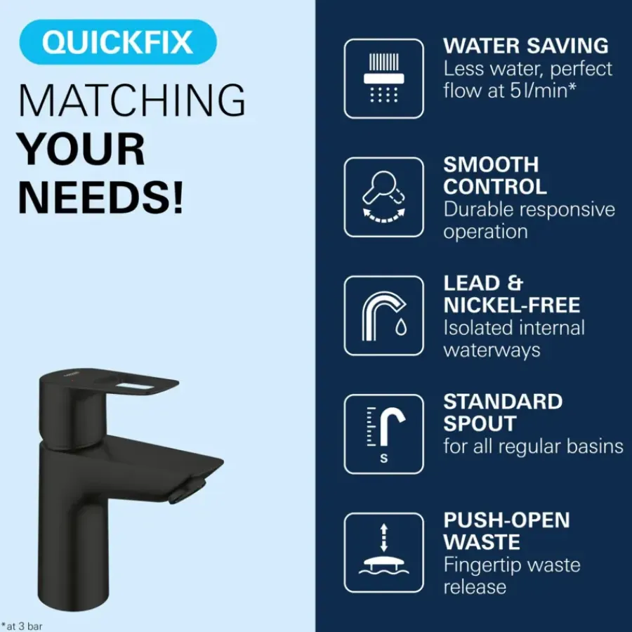 Grohe wastafelmengkraan Start Loop S-Size push open mat zwart