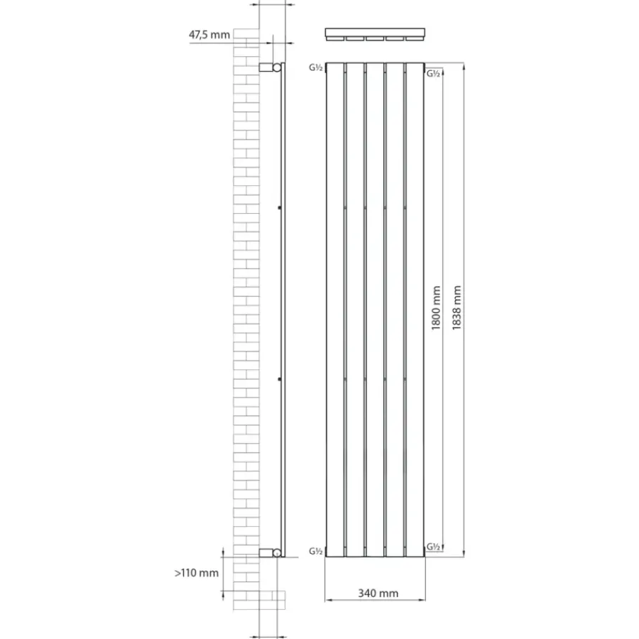Haceka designradiator Negev wit 1838 mm x 340 mm