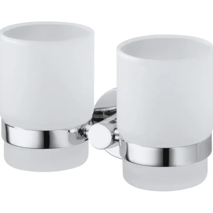 Haceka Kosmos dubbele tandenborstelhouder beker glas chroom