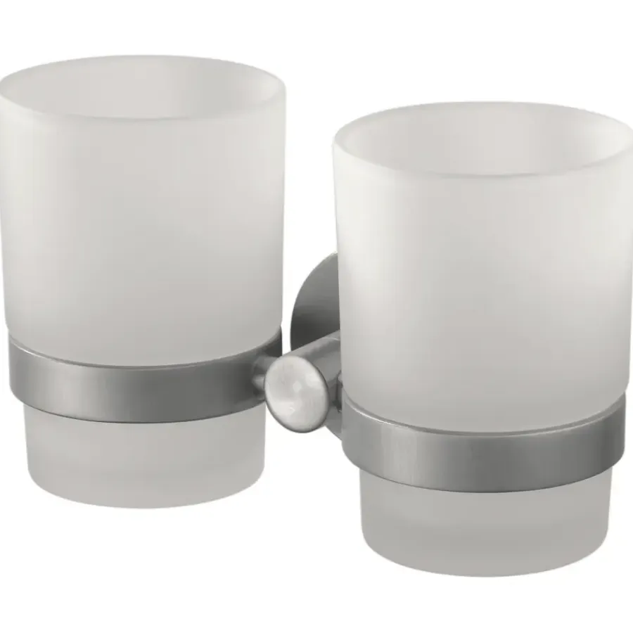 Haceka Kosmos dubbele tandenborstelhouder beker glas RVS