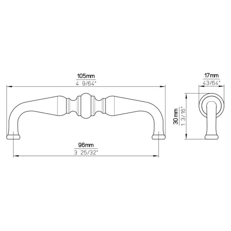 Siro Handgreep Dian messing antiek 96mm