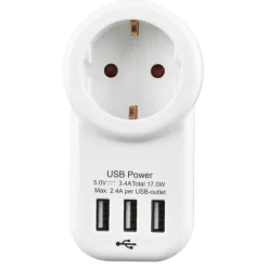 Handson Doorvoerstekker RA Wit Incl. 3 USB-aansluitingen