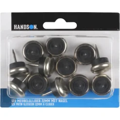 Handson meubelglijder glijnagel rubber nikkel Ø22 mm 12 stuks