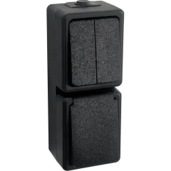 Handson opbouw combinatie stopcontact/serie schakelaar spatwaterdicht zwart