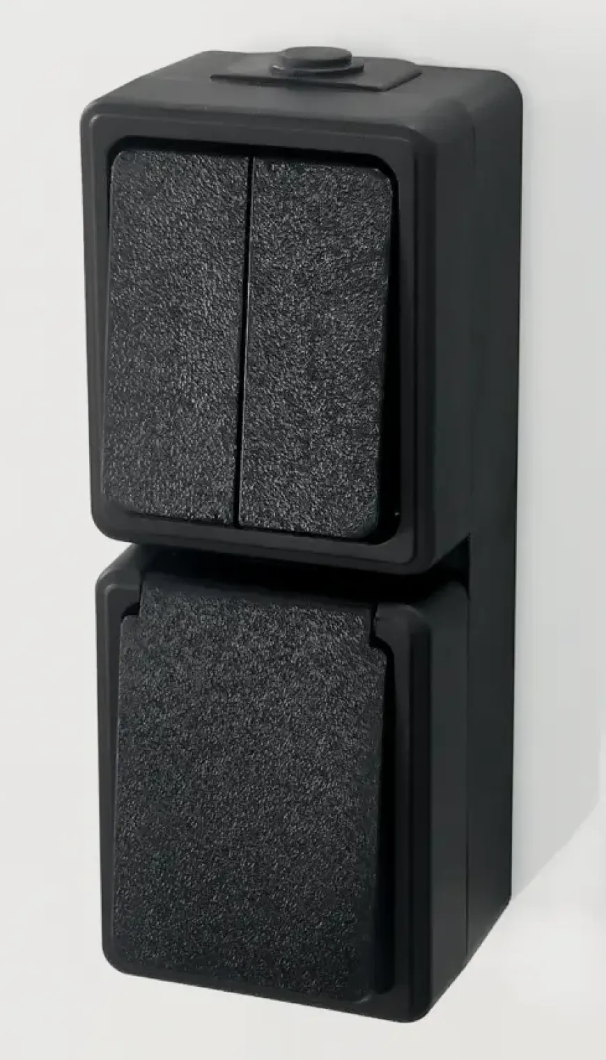 Handson opbouw combinatie stopcontact/serie schakelaar spatwaterdicht zwart