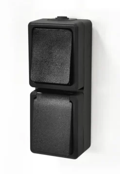 Handson Opbouw Stopcontact/ Wisselschakelaar Spatwaterdicht Zwart