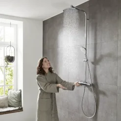 Hansgrohe regendoucheset Crometta S met handdouche en thermostaatkraan 2 standen chroom - hartafstand kraan 15 cm