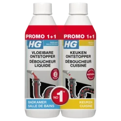 HG Vloeibare ontstopper 500 ml + Gratis HG Keukenontstopper 500 ml
