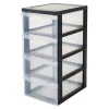 Iris Design Chest ladekast - 4 half diepe lades - 4x 11L - Kunststof - Zwart/Transparant - Met Wielen