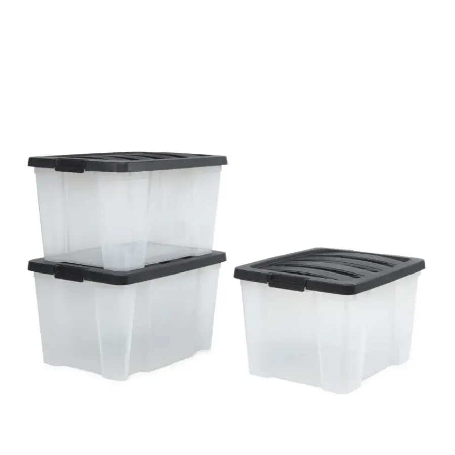 Iris Handybox Opbergbox - 30L - Kunststof - Transparant/Zwart - Set van 3