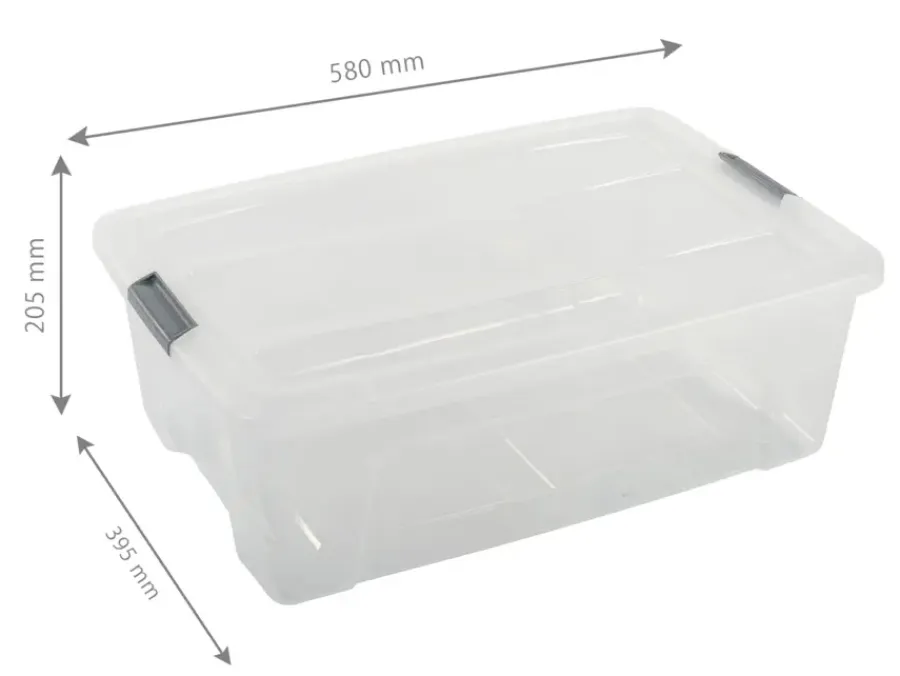 Iris opbergbox Click 30 liter transparant met grijze clips inclusief deksel