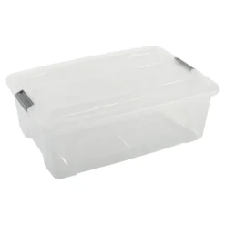 Iris opbergbox Click New Top box 30 liter transparant met grijze clips en deksel