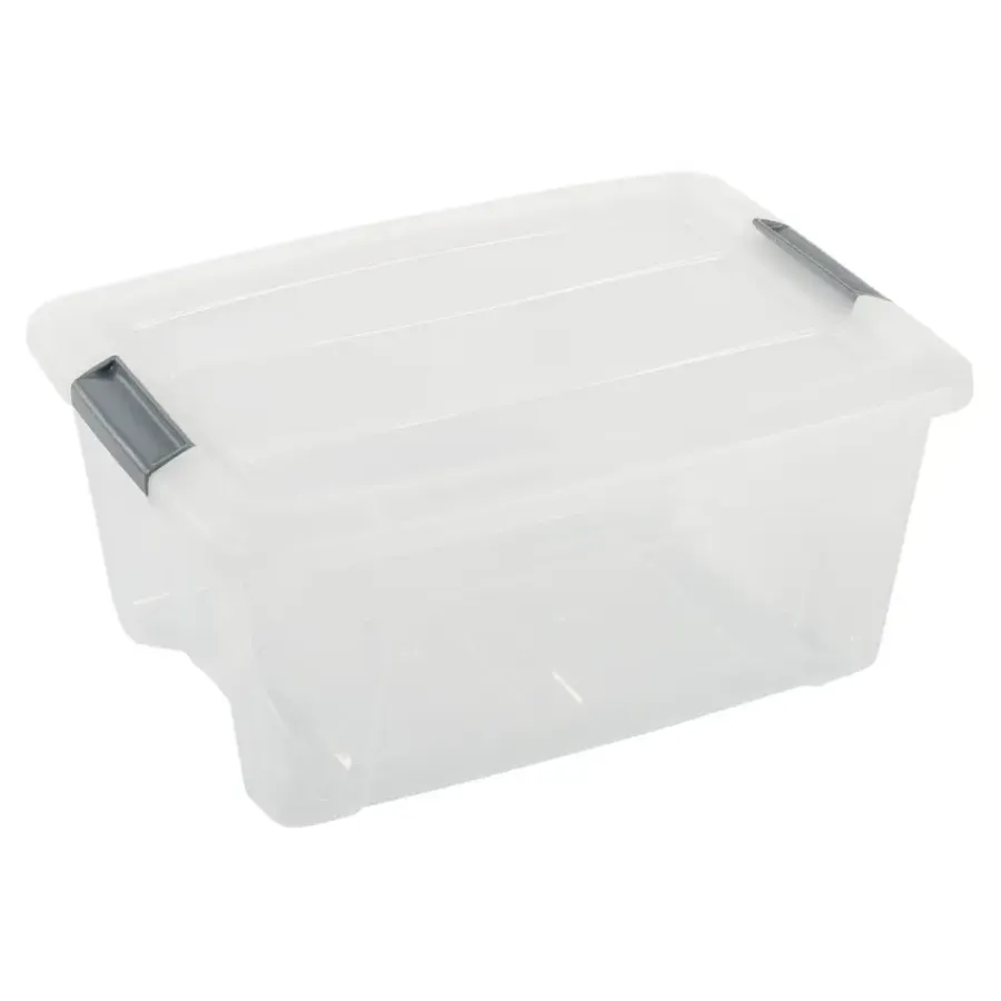 Iris opbergbox Click New Top box 15 liter transparant met grijze clips en deksel
