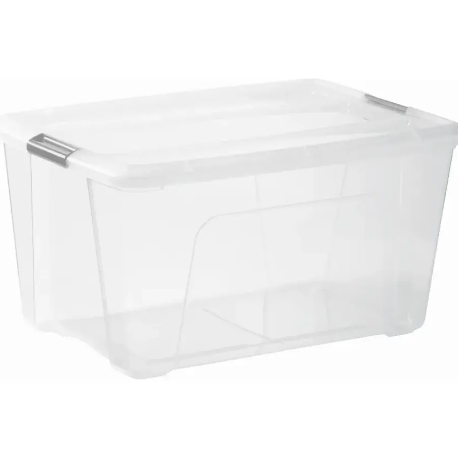Iris opbergbox Click Topbox 45 liter transparant met grijze clips en deksel