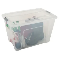 Iris opbergbox Click Topbox 60 liter transparant met grijze clips inclusief deksel