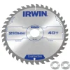 Irwin cirkelzaagblad Ø210 mm. Inclusief reduceerringen waardoor geschikt voor asgat 16, 20 en 30 mm, vertanding 40T