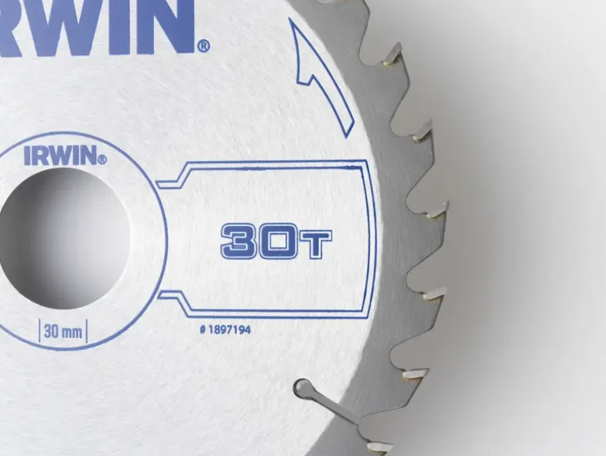 Irwin cirkelzaagblad Ø165 mm. Inclusief reduceerringen waardoor geschikt voor asgat 16, 20 en 30 mm, vertanding 30T