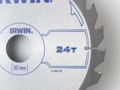 Irwin cirkelzaagblad Ø184 mm. Inclusief reduceerringen waardoor geschikt voor asgat 16, 20 en 30 mm, vertanding 24T