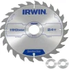 Irwin cirkelzaagblad Ø190 mm. Inclusief reduceerringen waardoor geschikt voor asgat 16, 20 en 30 mm, vertanding 24T