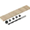 IRWIN deuvelset Ø6 mm bestaande uit 24 houten deuvels, 1 houtspiraalboor met dieptestop en centreerpunten.