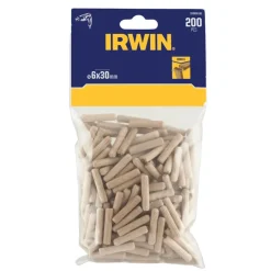 IRWIN houten deuvels Ø6 mm. Inhoud 200 stuks.