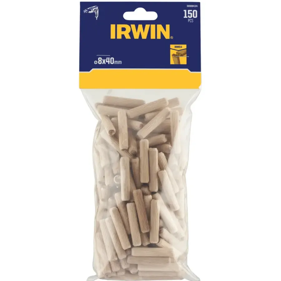 IRWIN houten deuvels Ø8 mm. Inhoud 150 stuks.