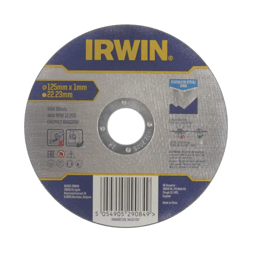 Irwin Pro doorslijpschijf Ø125 mm. Dikte 1 mm. Voor RVS.