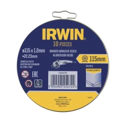 Irwin Pro doorslijpschijven Ø115 mm. Dikte 1.2 mm. Voor metaal. 10 stuks in blik.