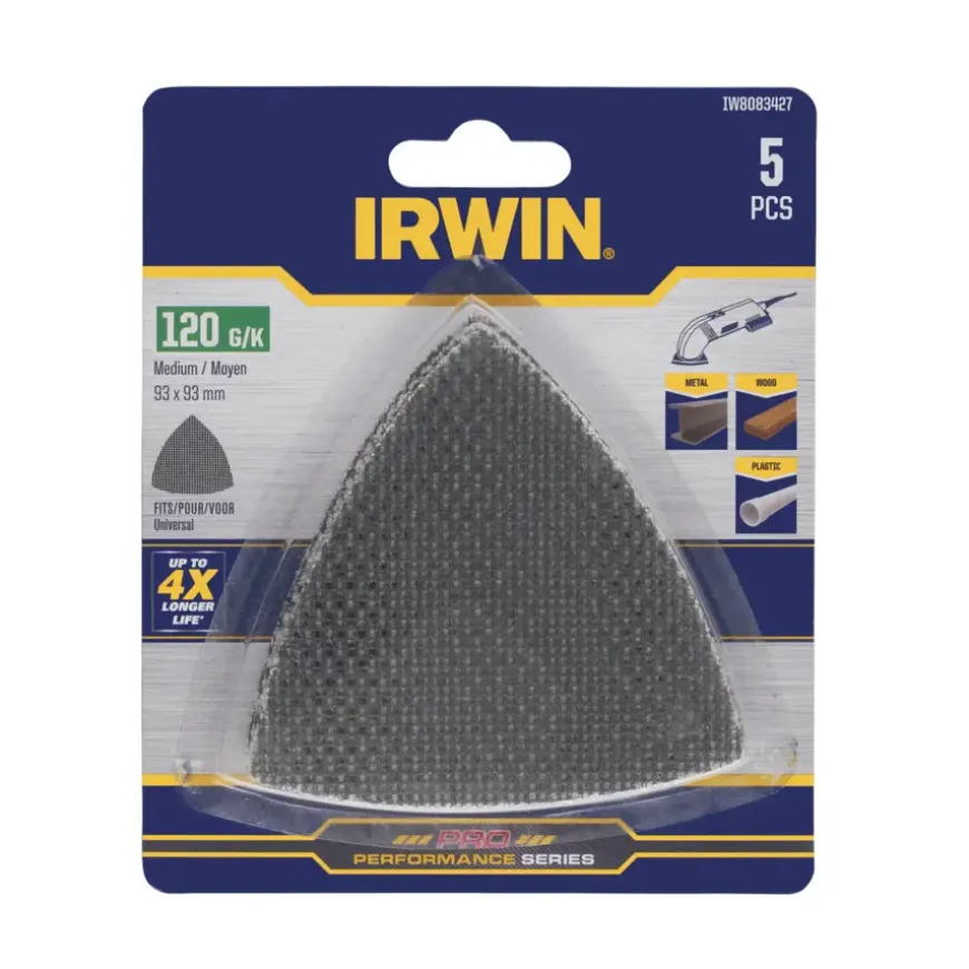 Irwin schuurgaas driekhoek 95 x 95 mm zelfhechtend K120, 5 stuks