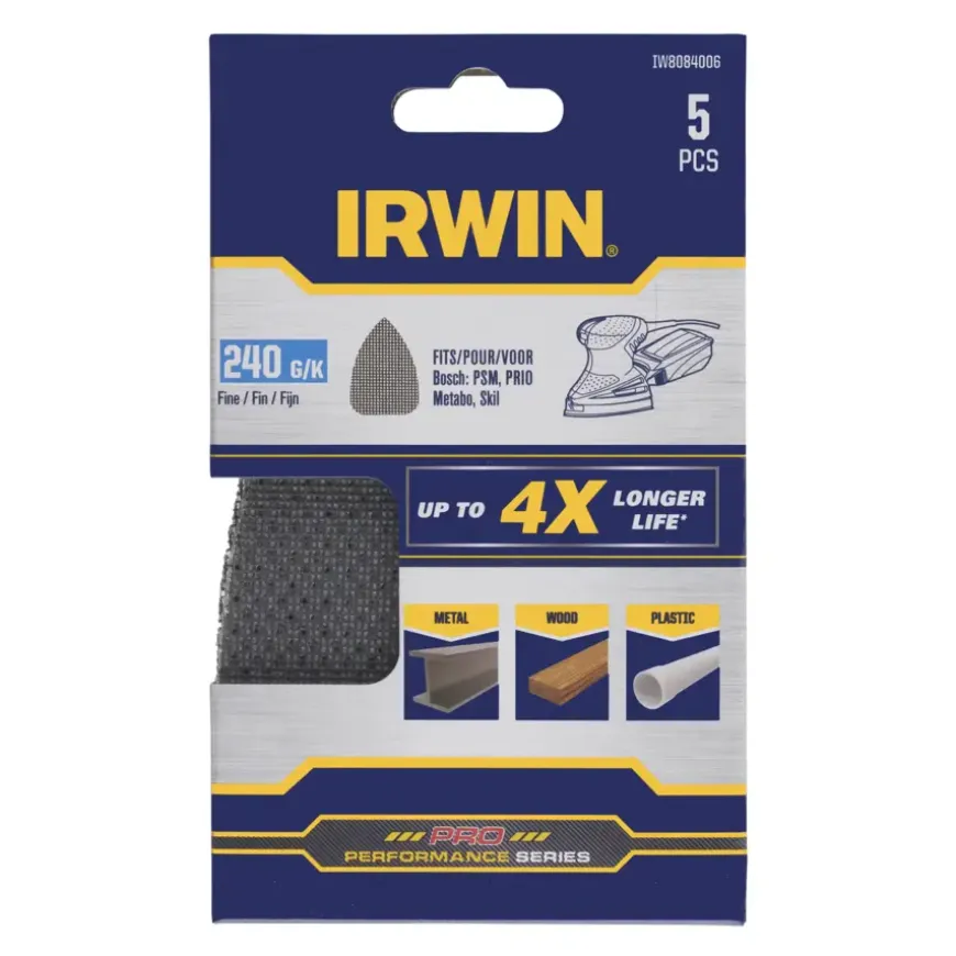 Irwin schuurgaas voor multischuurmachines Bosch PSM, Skil, Lux, Metabo, zelfklevend K240, 5 stuks