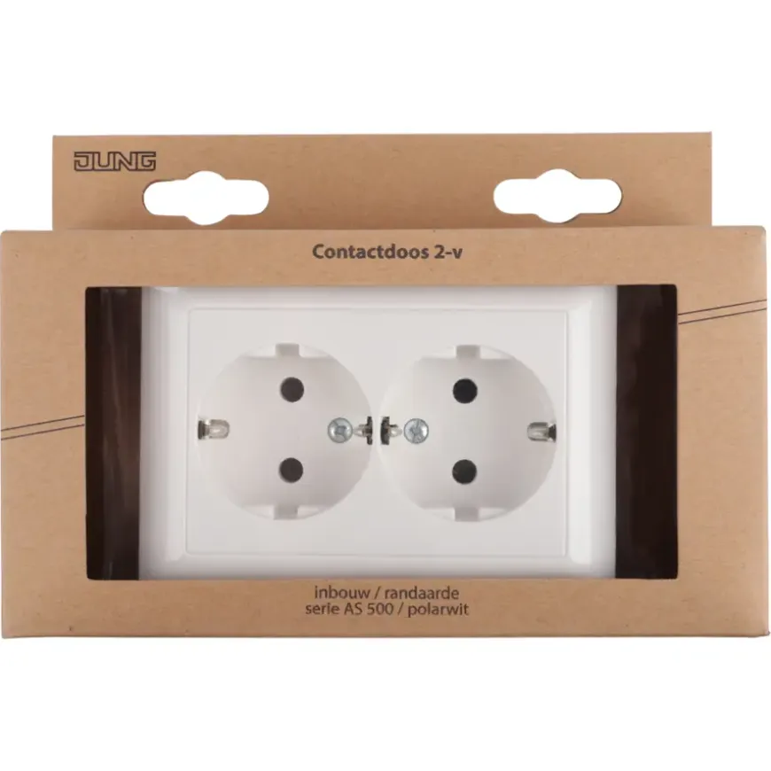Jung AS500 Inbouw Dubbel Geaard Stopcontact Wit