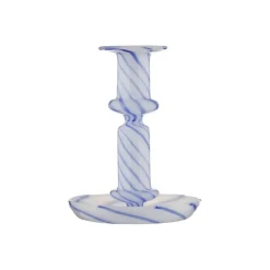 Geen Kandelaar glas blauw wit 11x11x14cm