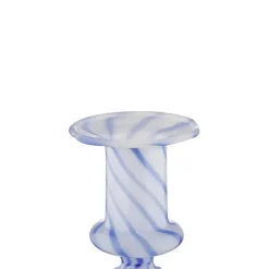 Geen Kandelaar glas blauw wit 11x11x14cm