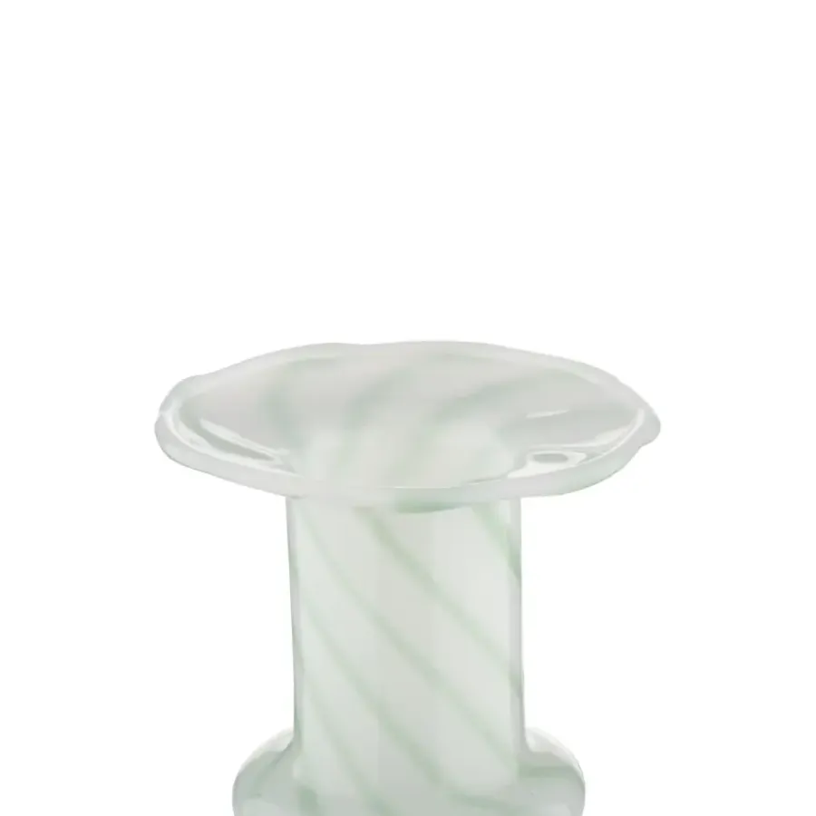 Geen Kandelaar glas groen wit 11x11x7,5cm