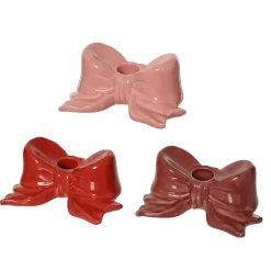 Decoris Kandelaar kaars strikje keramiek rood roze bruin keramiek per stuk