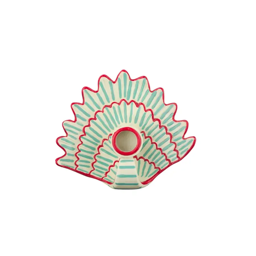 Geen Kandelaar schelp keramiek blauw/rood