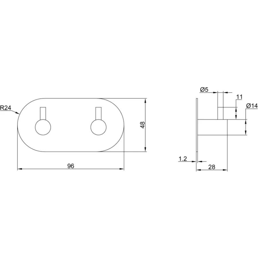 Geen Kapstok 2 haken Milo zwart ijzer 95 mm 2 stuks