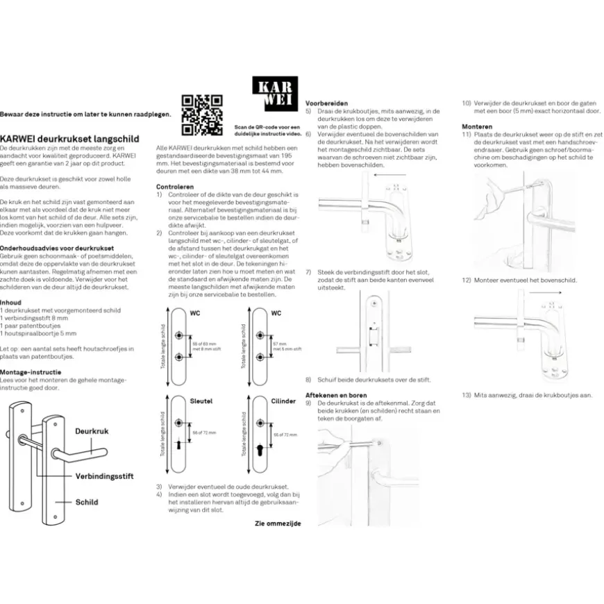 Karwei deurkruk set Antonio ovaal schild vrij-bezet sluiting 63/8 mm aluminium