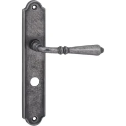 Karwei deurkruk set Bento ovaal schild vrij-bezet sluiting 63/8 mm tin look messing