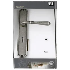 Karwei deurkruk set Bento ovaal schild sleutelgat 56 mm tin look messing