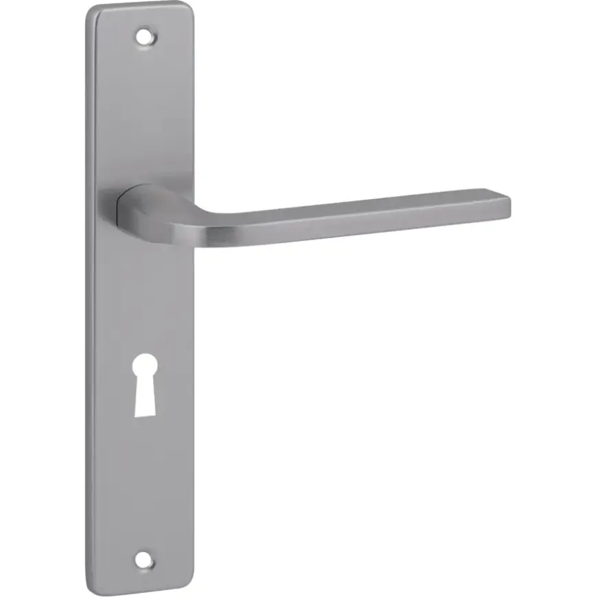 Karwei deurkruk set Enzo recht schild sleutelgat 56 mm RVS look aluminium